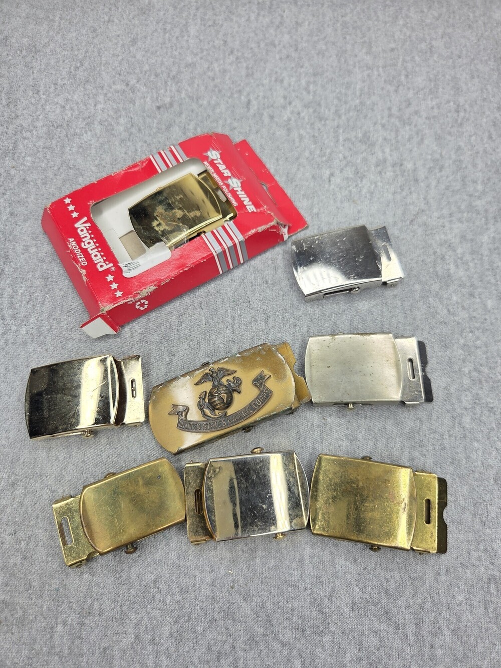 Vintage Lot of 8 Military Web Belt Buckles USMC Marine Corps Vanguard Brass